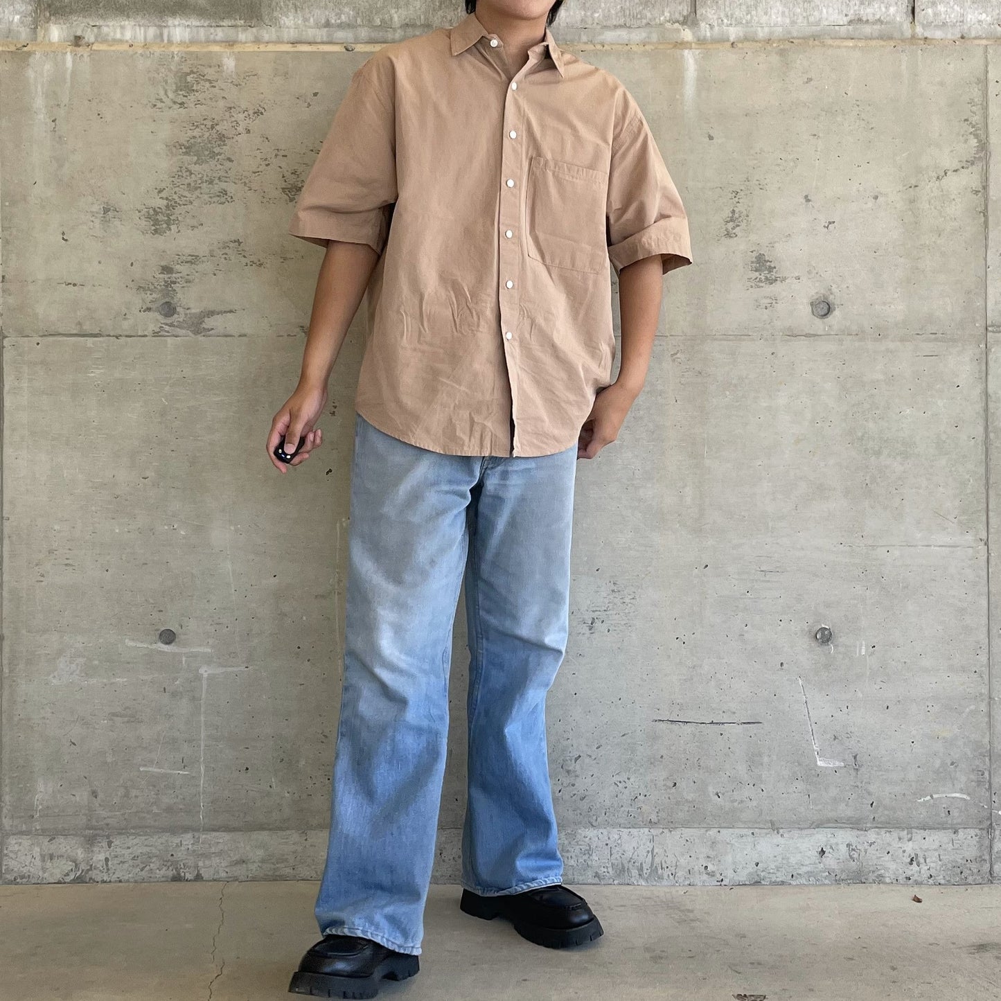 <OSOCU>柿渋染めダンガリー 半袖シャツ デッドストック生地