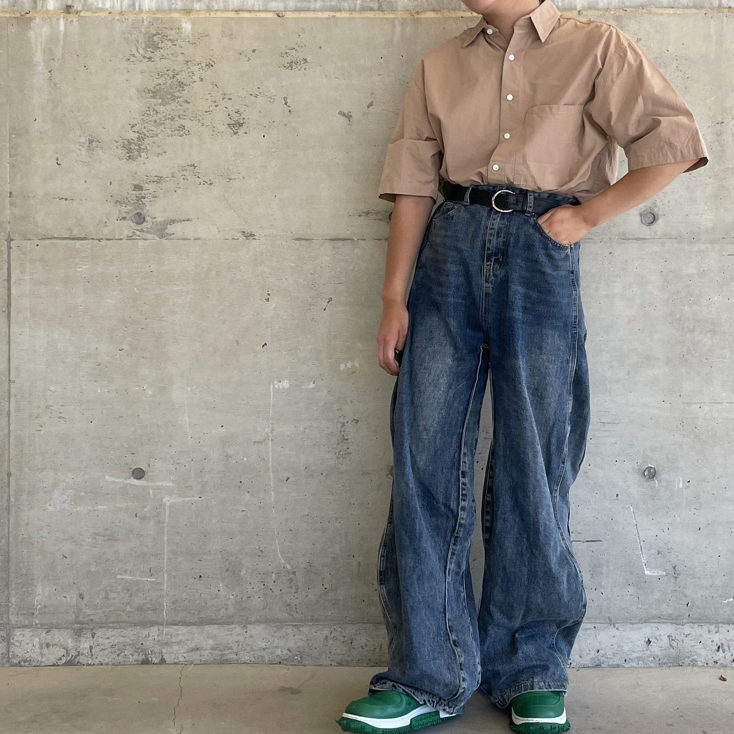 <OSOCU>柿渋染めダンガリー 半袖シャツ デッドストック生地