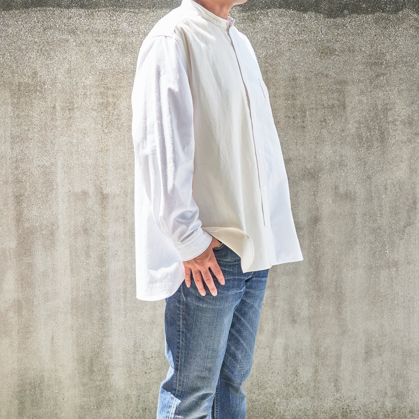 <OSOCU> 「キバタとサラシ」 知多木綿 配色 バンドカラーシャツ