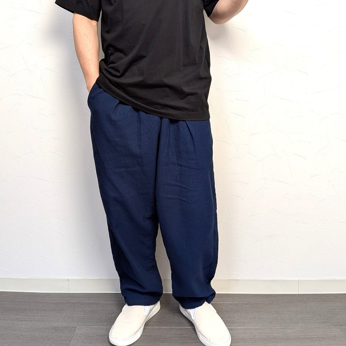 知多木綿 紺黒刺し子 「ヨハク」　機屋さんのお裾分けパンツ