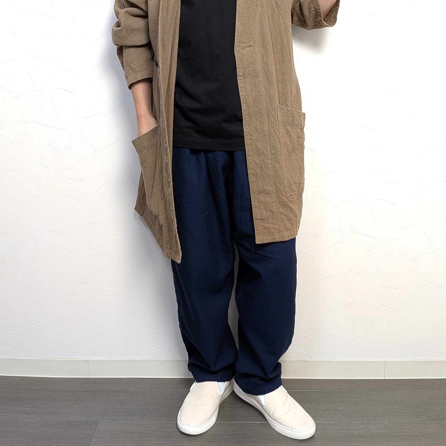 知多木綿 紺黒刺し子 「ヨハク」　機屋さんのお裾分けパンツ