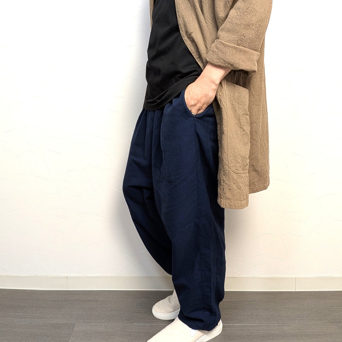 知多木綿 紺黒刺し子 「ヨハク」　機屋さんのお裾分けパンツ