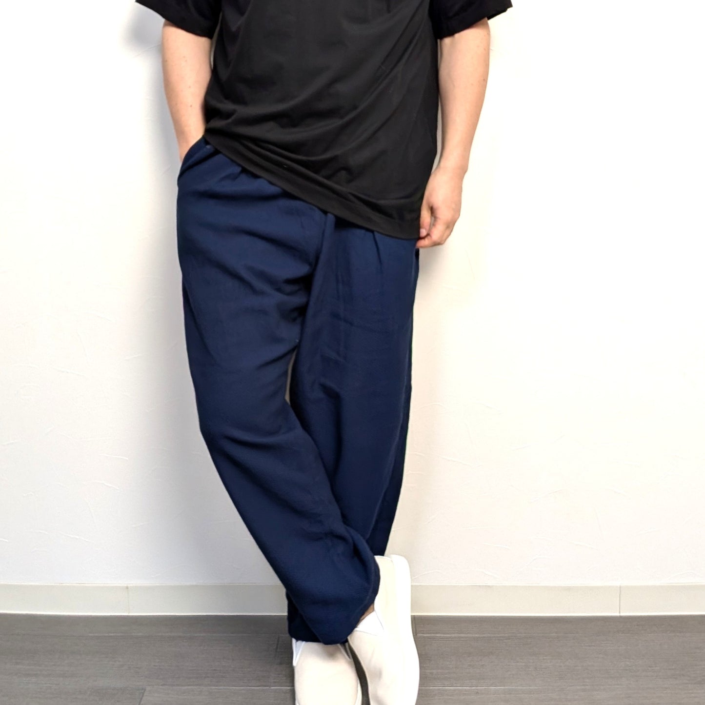知多木綿 紺黒刺し子 「ヨハク」　機屋さんのお裾分けパンツ