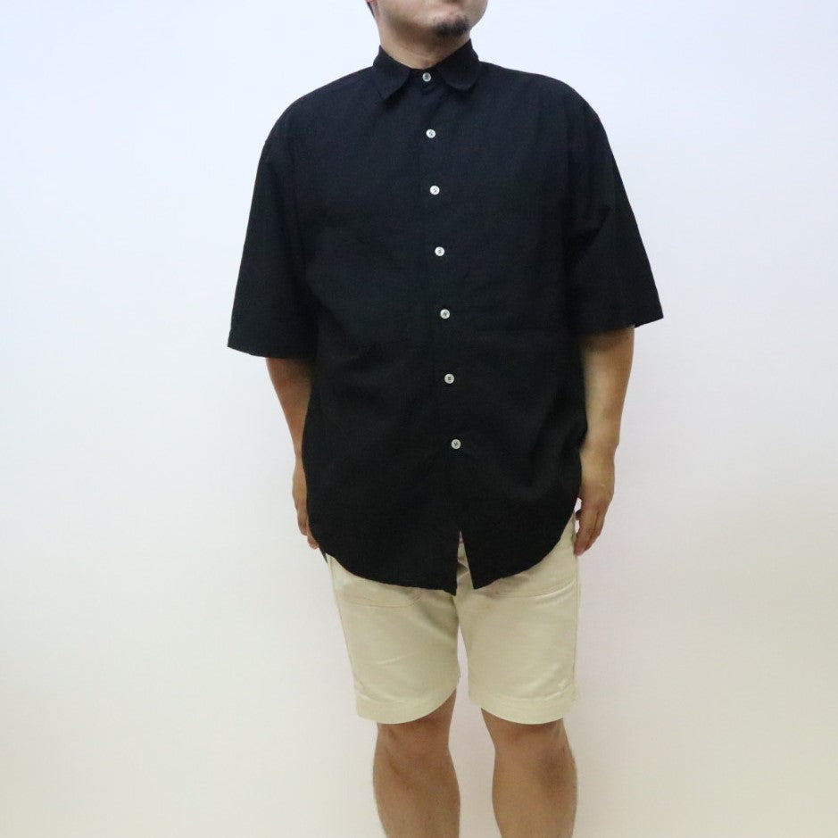 <OSOCU> 知多木綿 ちりめん生地 半袖リラックスシャツ 黒 名古屋黒紋付染